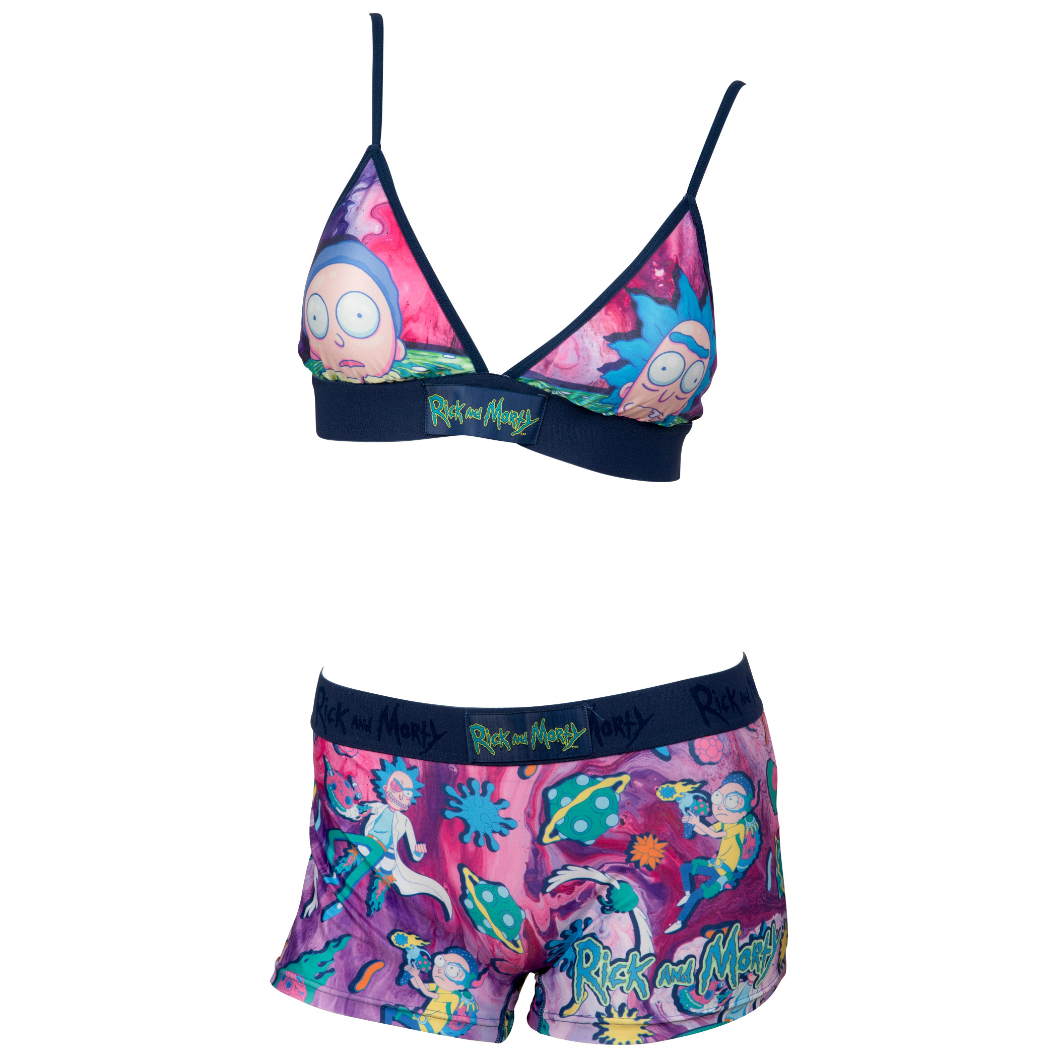 Rick And Morty Hyper Colors Triangle Bra and Boy Short Panty Set